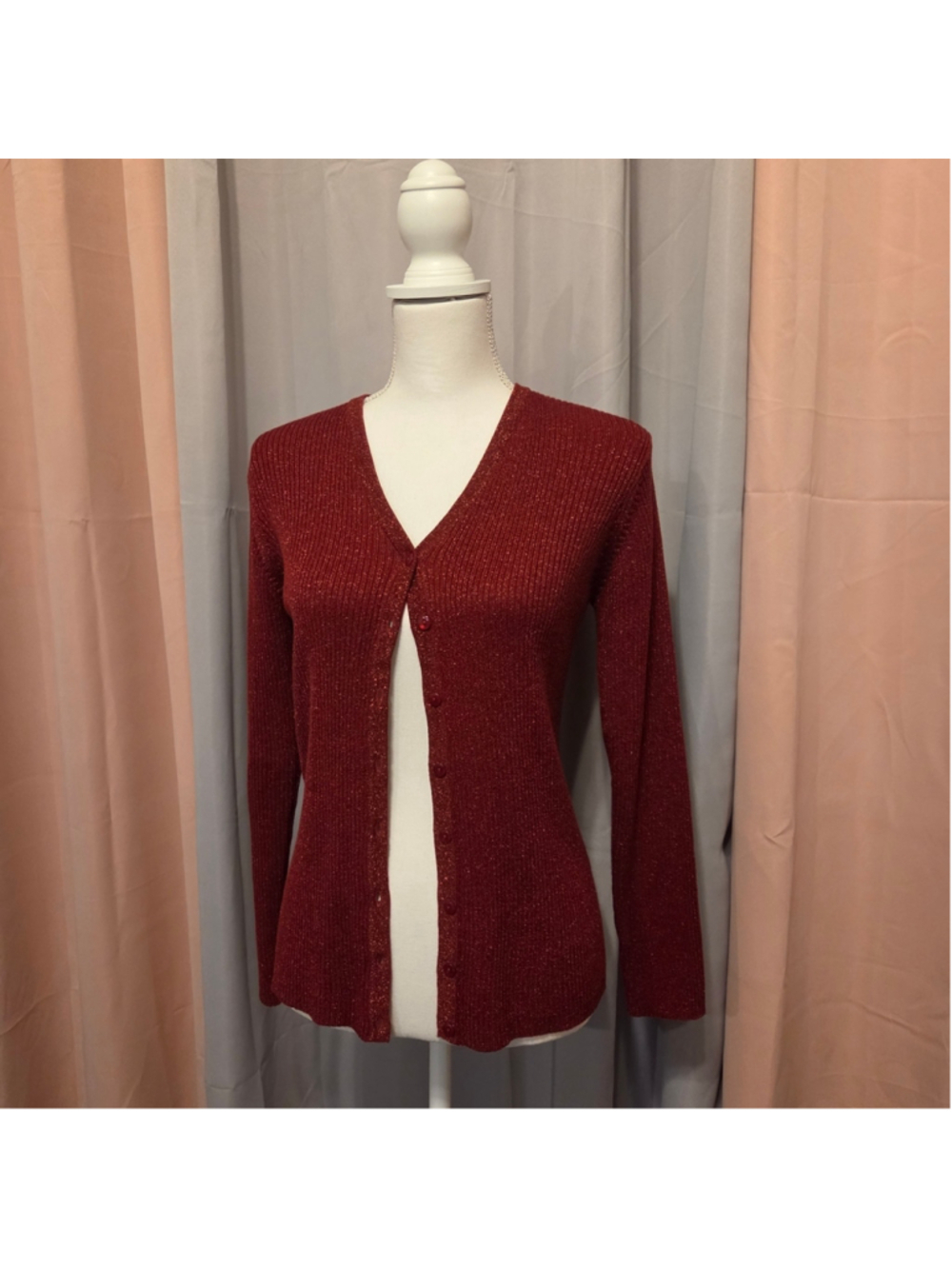 Style & Co. Burgundy Cardigan Romantacore Whimsigoth Festive Holiday Chic